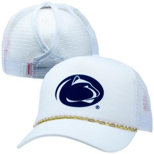 white ponyflo trucker hat with Penn State Athletic Logo